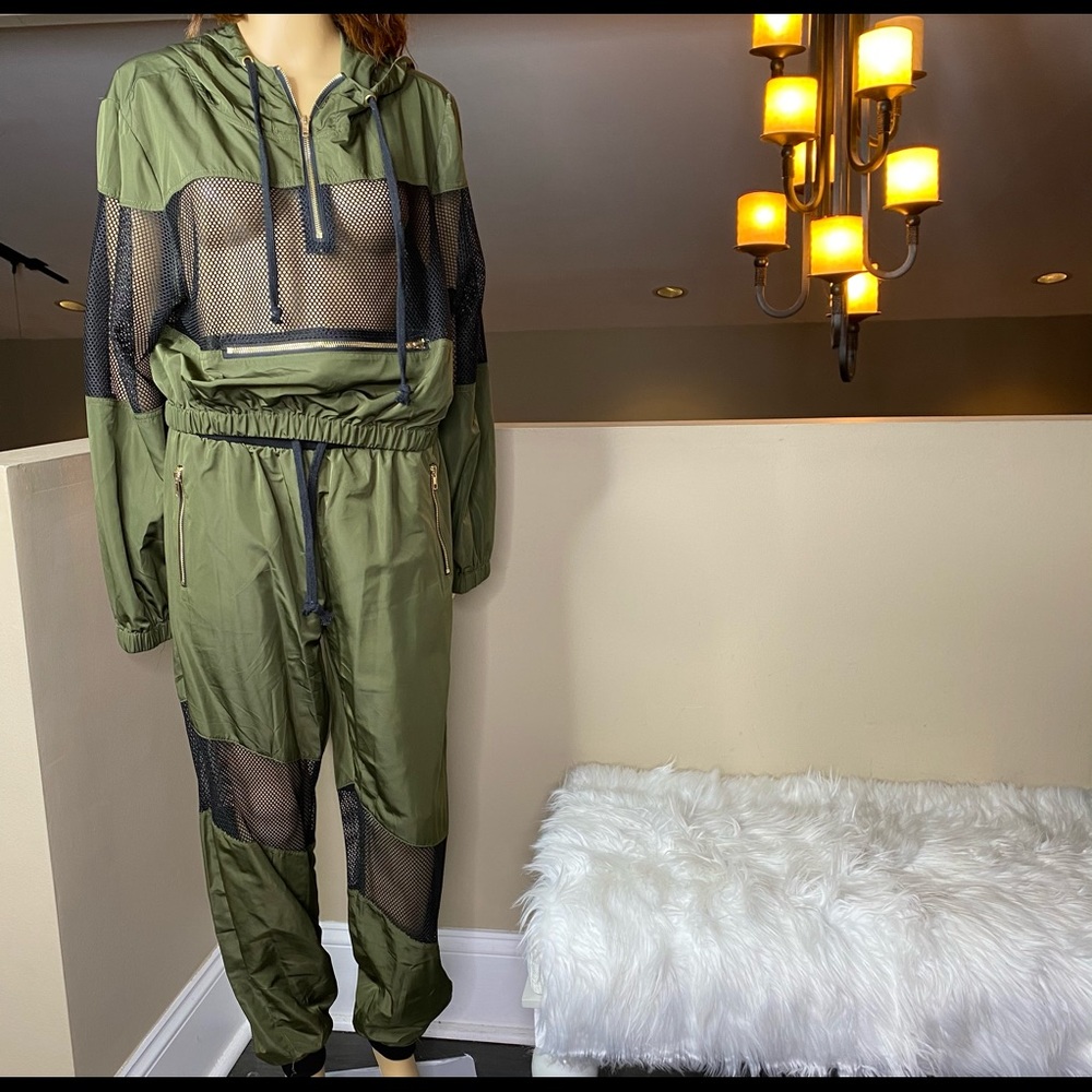 Camouflage Khaki Green Mesh Jogger Set - Picture 4 of 16